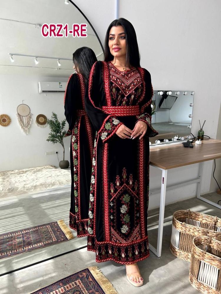 Royal crepe dress with Palestinian embroidery VIP