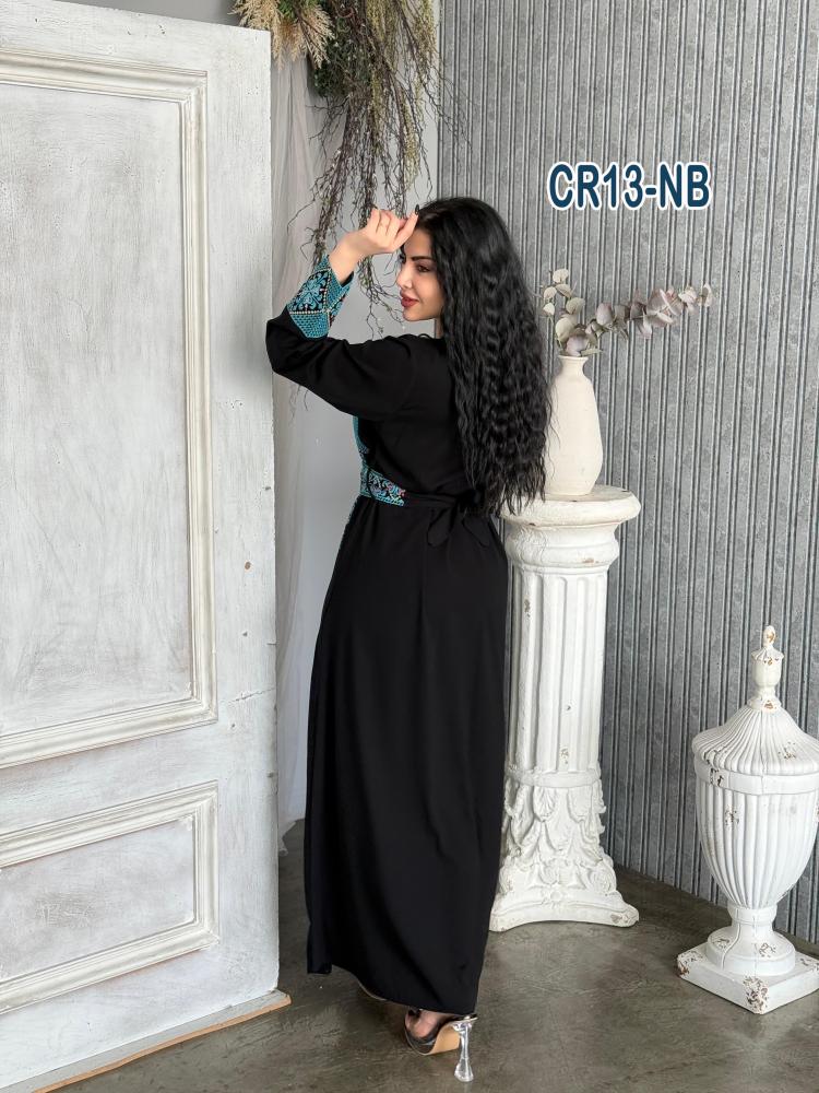 فستان كريب شرايح معينه تطريز فلسطينى