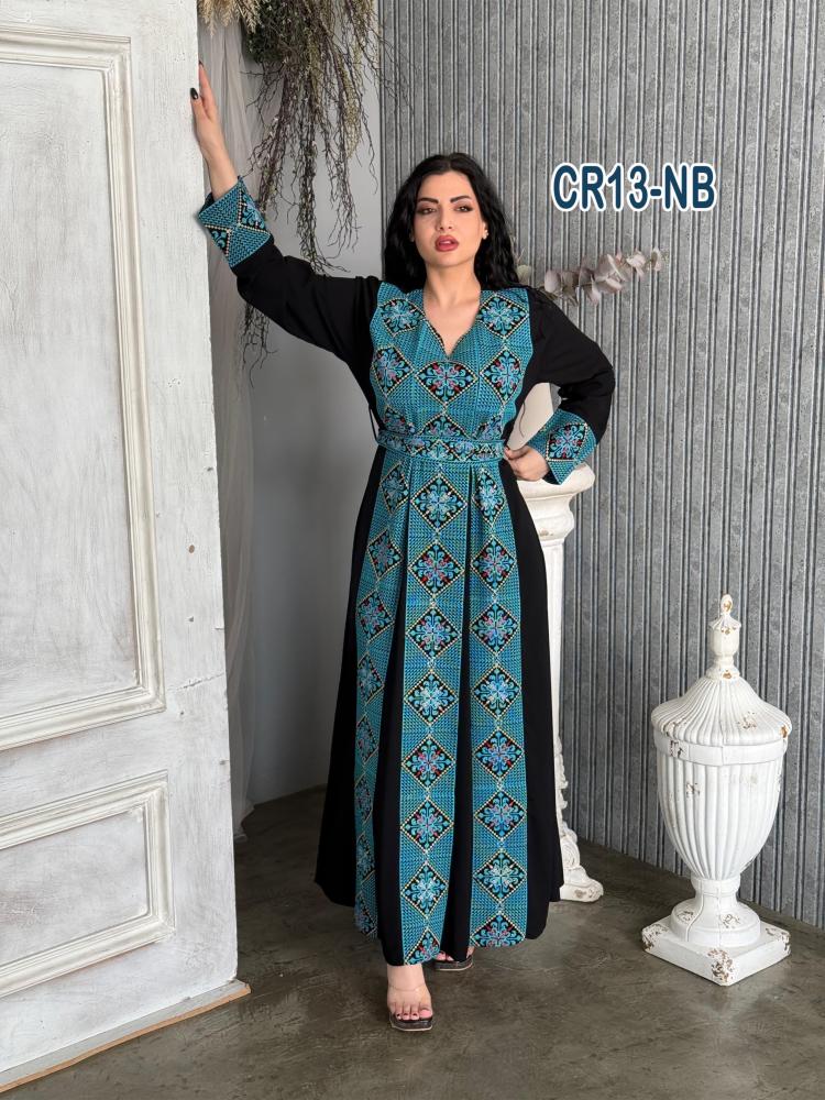 فستان كريب شرايح معينه تطريز فلسطينى