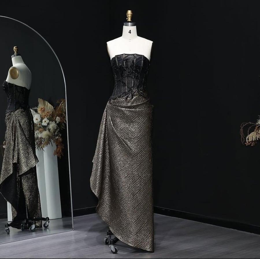 فستان سهرة عاري الاكتاف اسود من سمارا بوتيك-S116