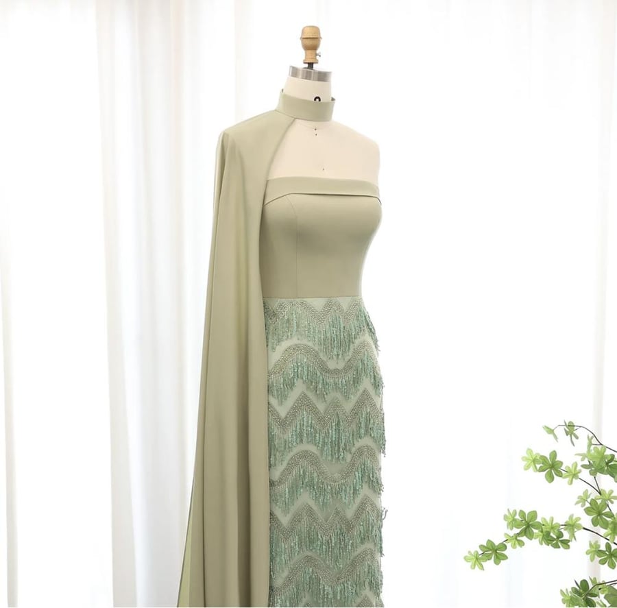 فستان سهرة ناعم مرجاني اخضر من سمارا بوتيك-S31