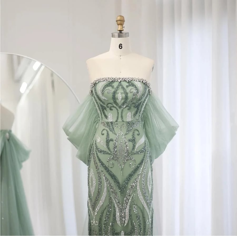 فستان سهرة بدون أكمام -اخضر من سمارا بوتيك-E17