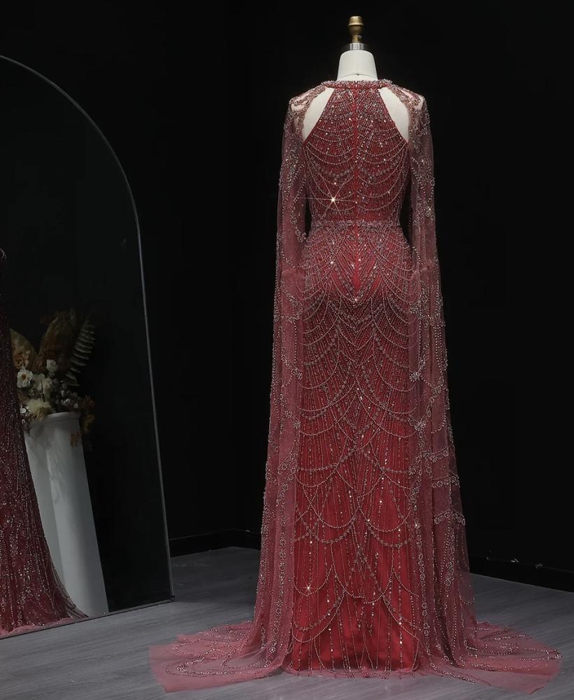 فستان سهرة تطيرين يدوي احمر و بيج من سمارا بوتيك-E84