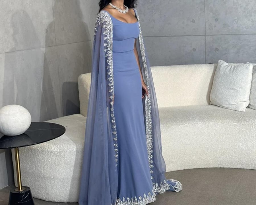 فستان سهرة ناعم بأكمام طويلة من سمارا بوتيك-S57