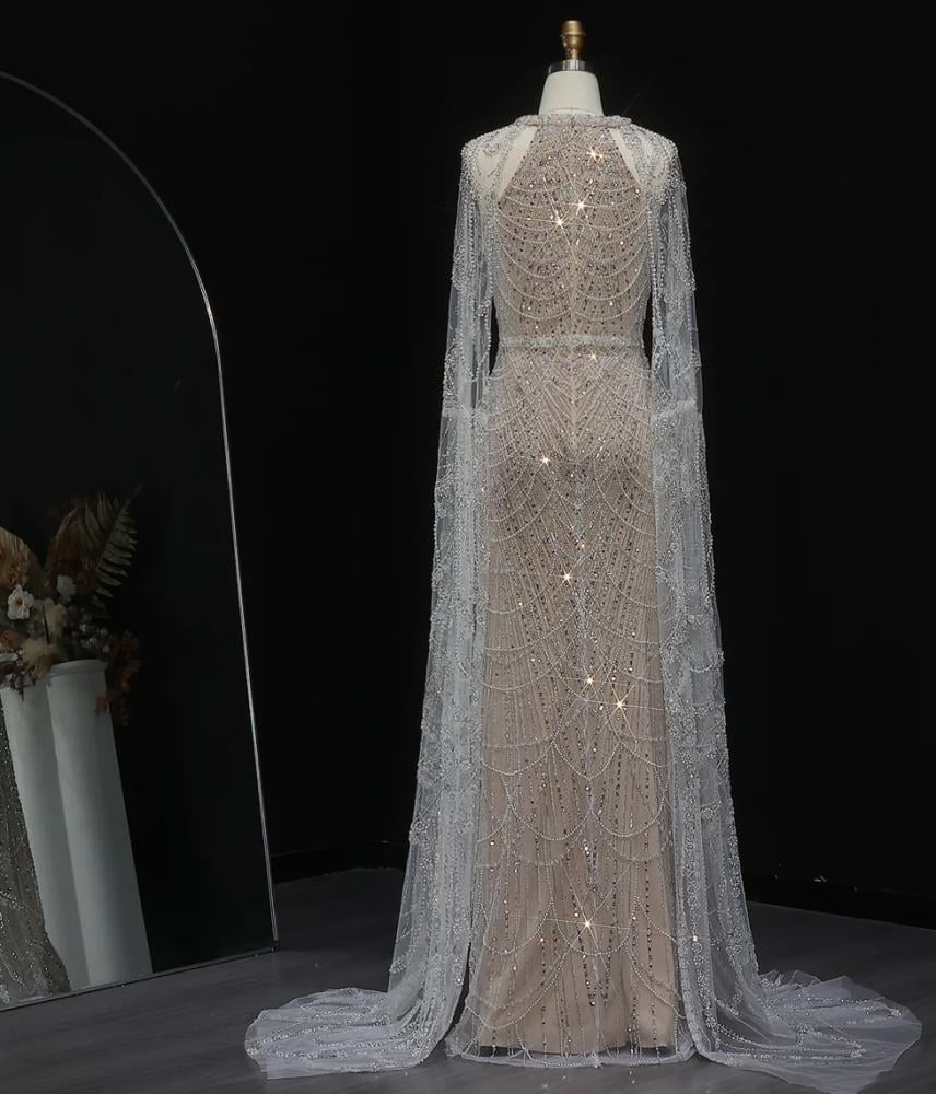 فستان سهرة تطيرين يدوي احمر و بيج من سمارا بوتيك-E84