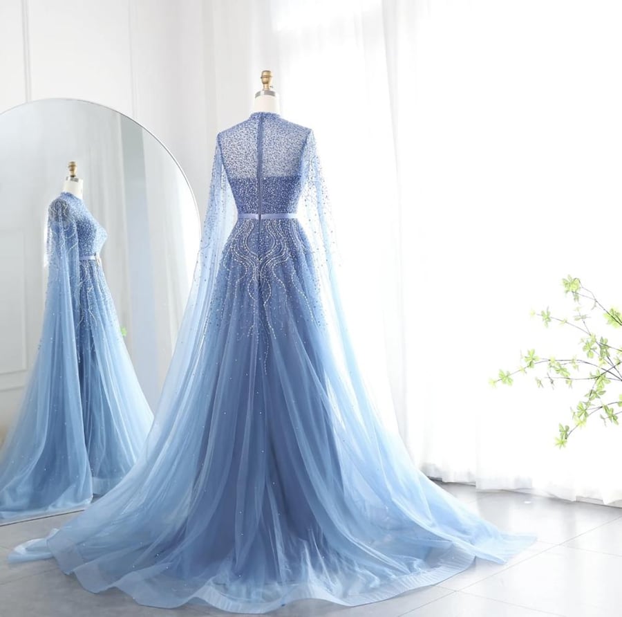 فستان أعراس فاخر  ازرق بأكمام طويلة من سمارا بوتيك-A8