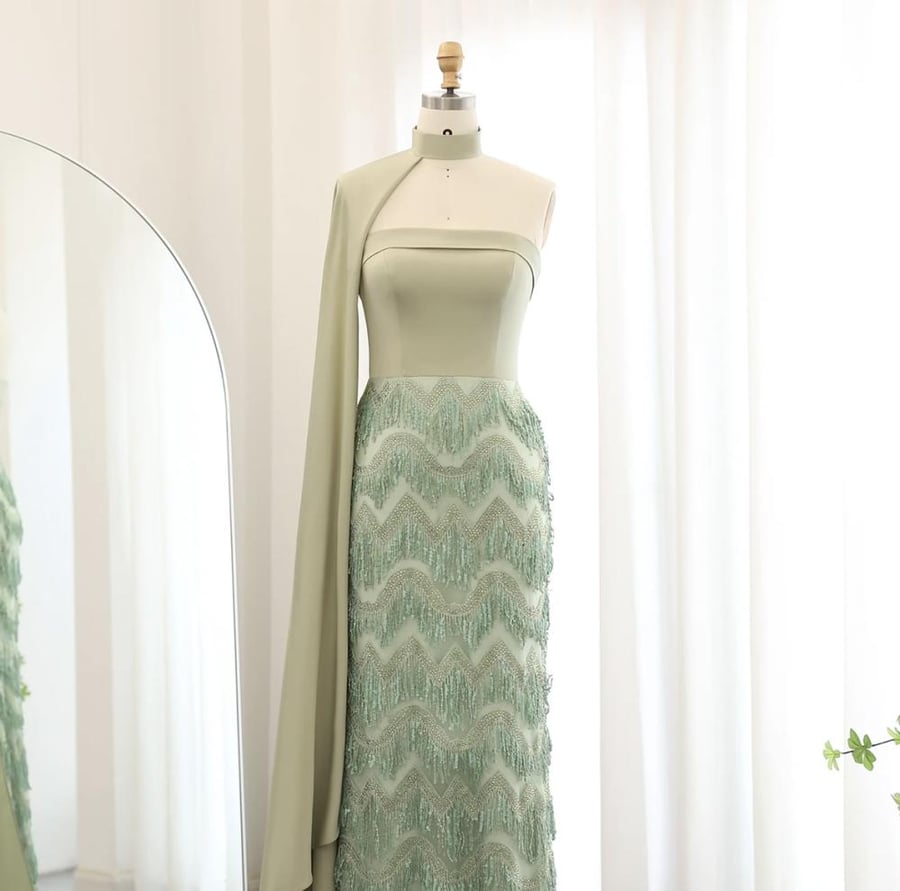 فستان سهرة ناعم مرجاني اخضر من سمارا بوتيك-S31