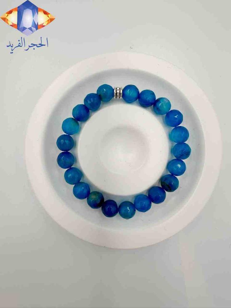 سوار حجر العقيق الأزرق الغامق المضلع الطبيعي الكريم .