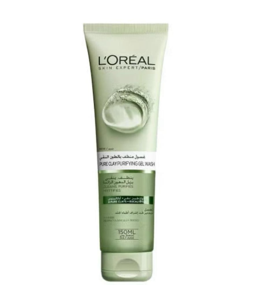 L'Oréal Paris face wash with pure clay and algae for exfoliating and brightening, green in eucalyptus tree color, 150 milliliters