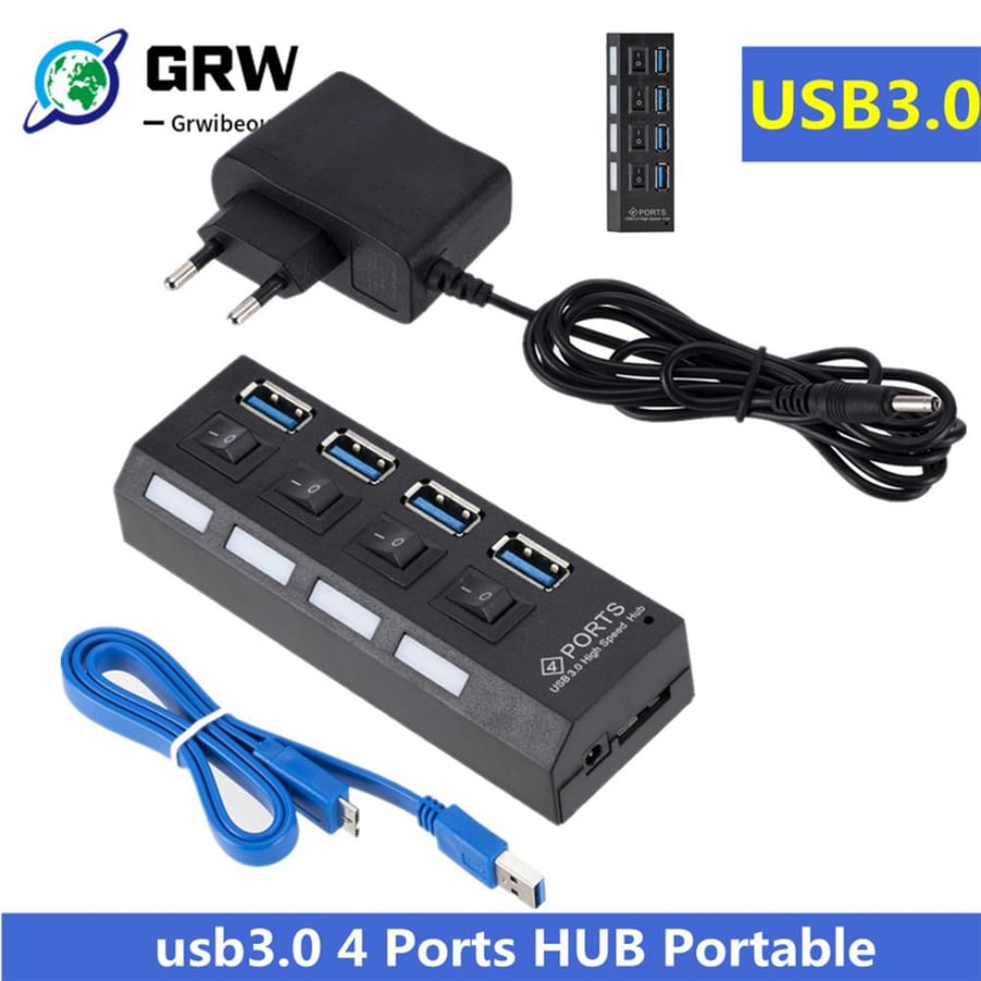 مصغرة محور USB 3.0 فائقة السرعة 5 جيجابايت في الثانية usb3.0 4 منافذ HUB المحمولة المصغّر USB 3.0 HUB الفاصل مع محول الطاقة الخارجية للكمبيوتر Acc