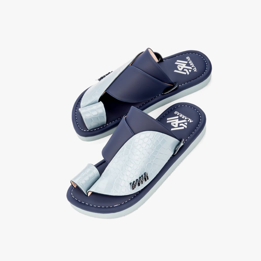 Eastern slippers, my homeland, genuine leather, navy and sky blue