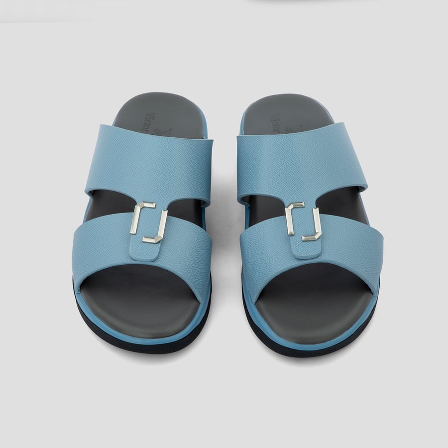 Blue Eastern slippers with gray medical sole