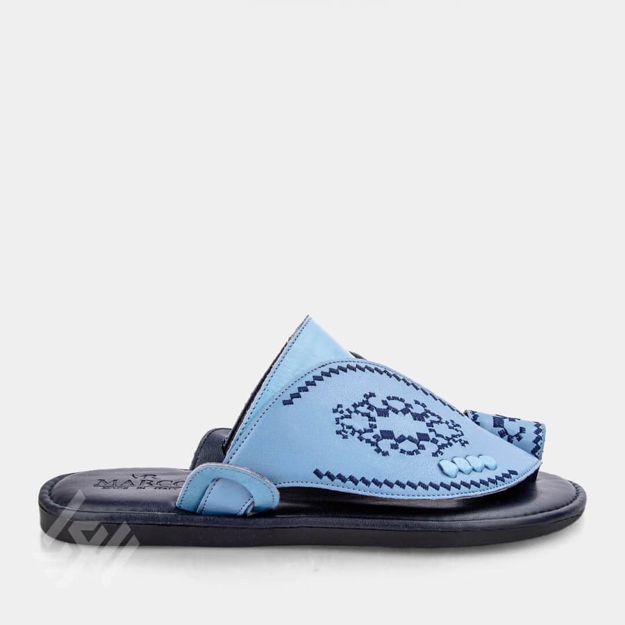 Saudi slippers embroidered medical Italian leather sky blue