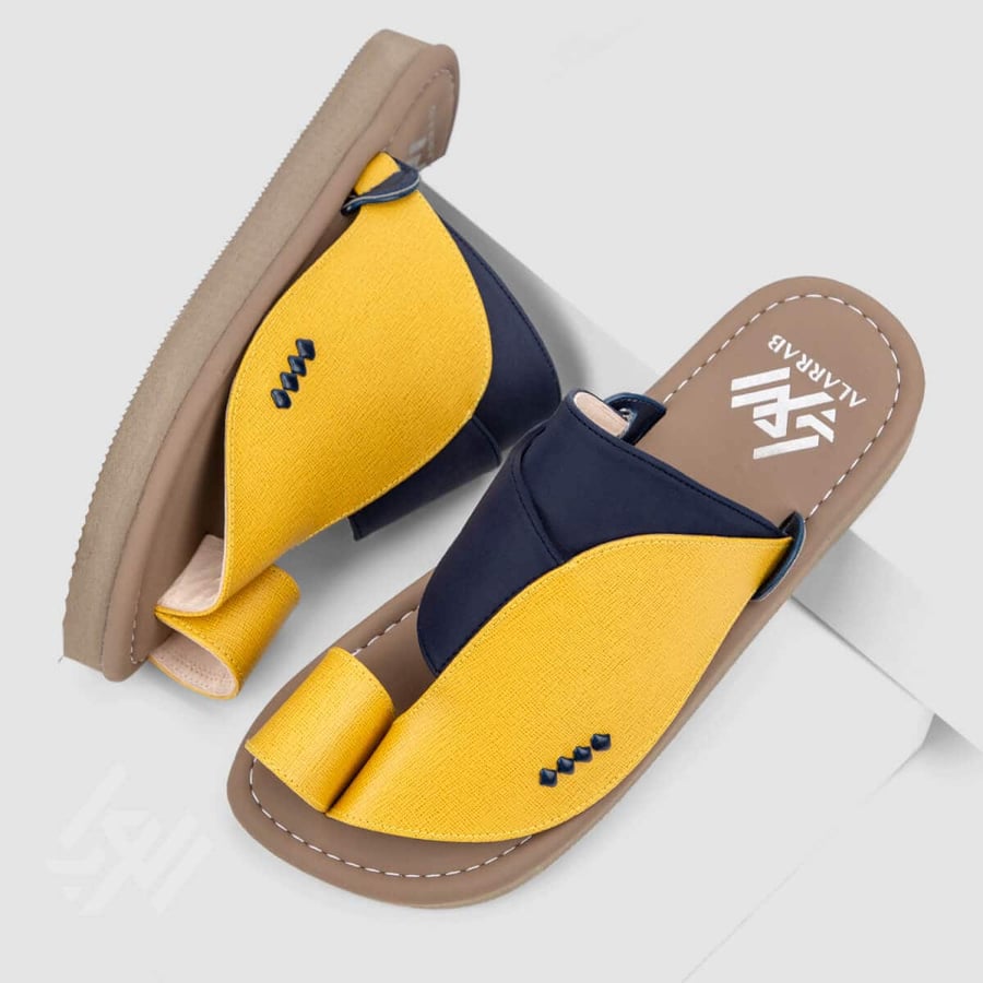 Saudi traditional shoe with Italian materials yellow and navy blue