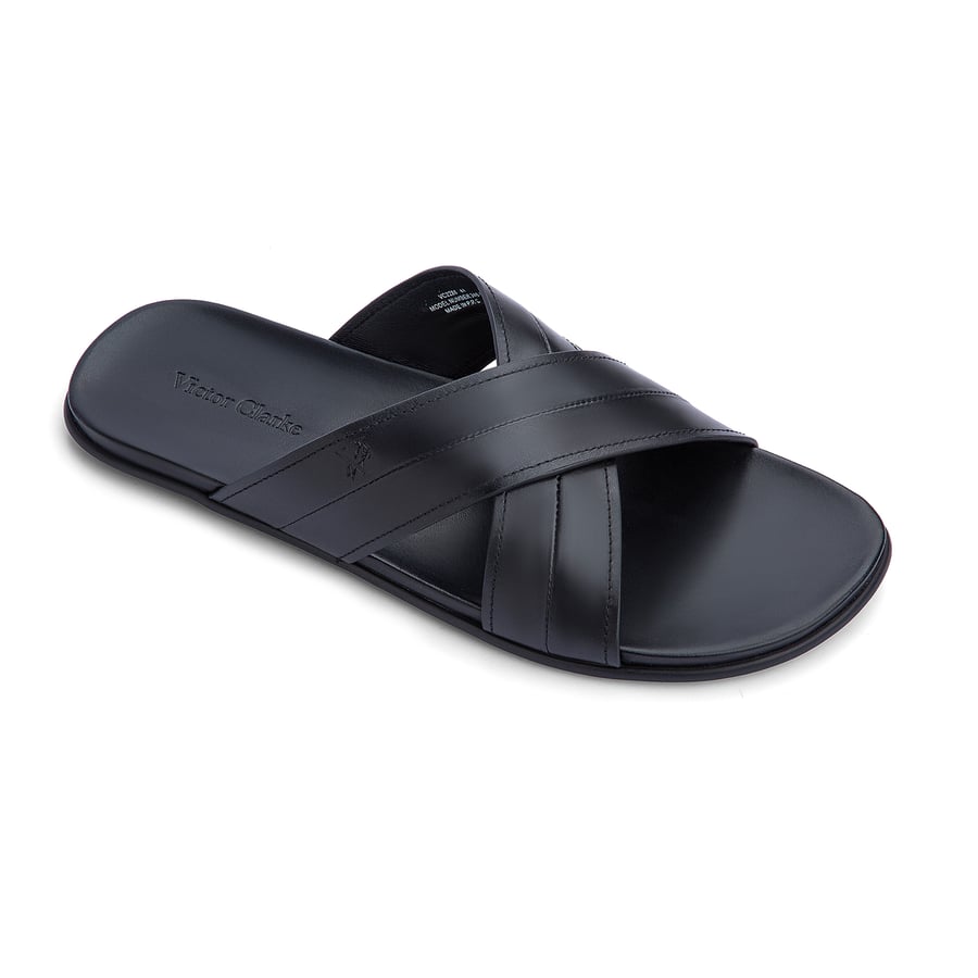 Men's black leather slippers from Victor Clark
