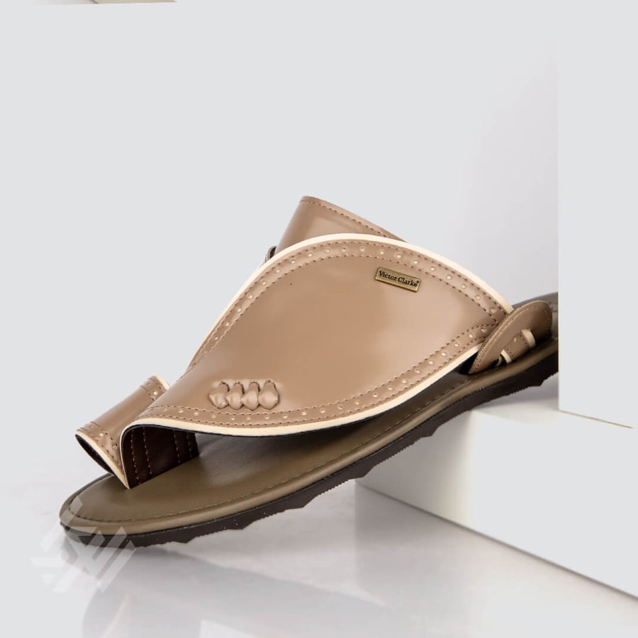 Dark beige embroidered medical slippers Victor Clark