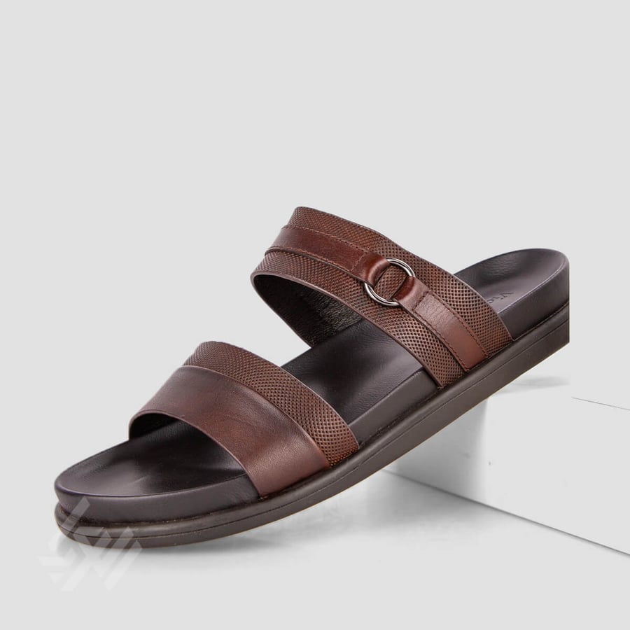 Leather medical slippers brown Victor Clark