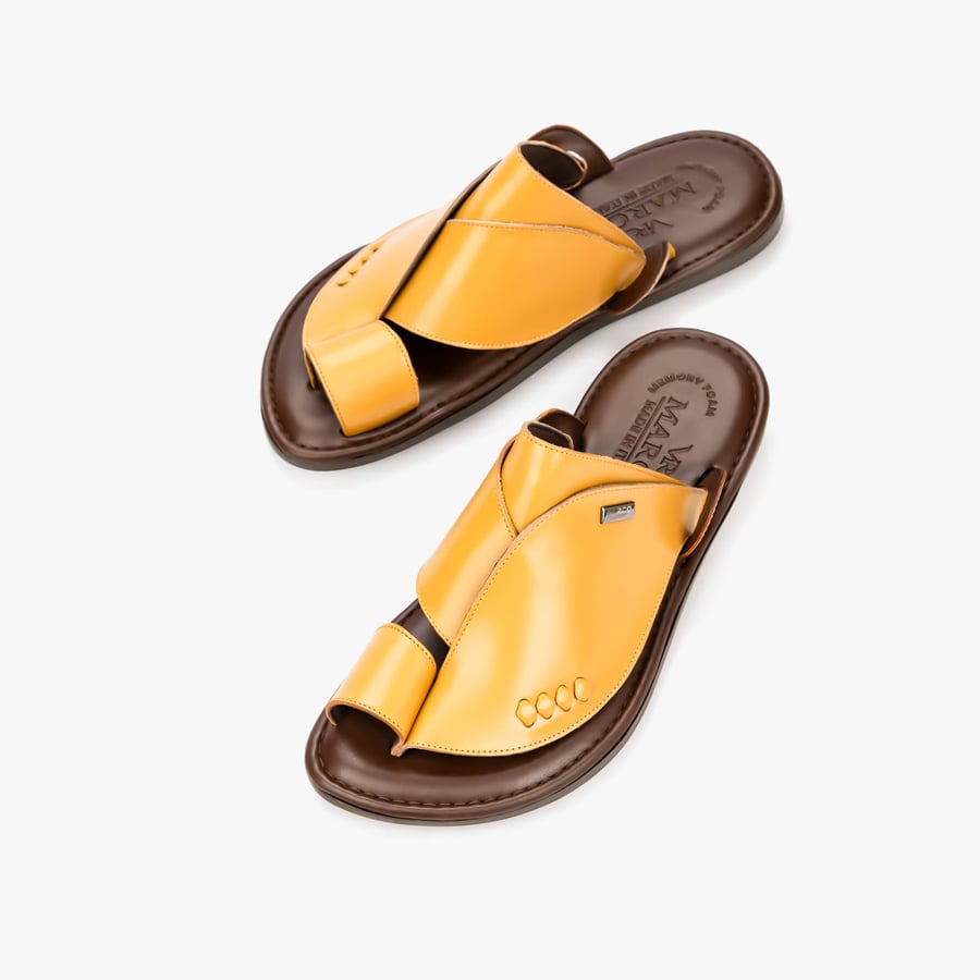 Yellow and brown Eastern Italian slippers from Marco