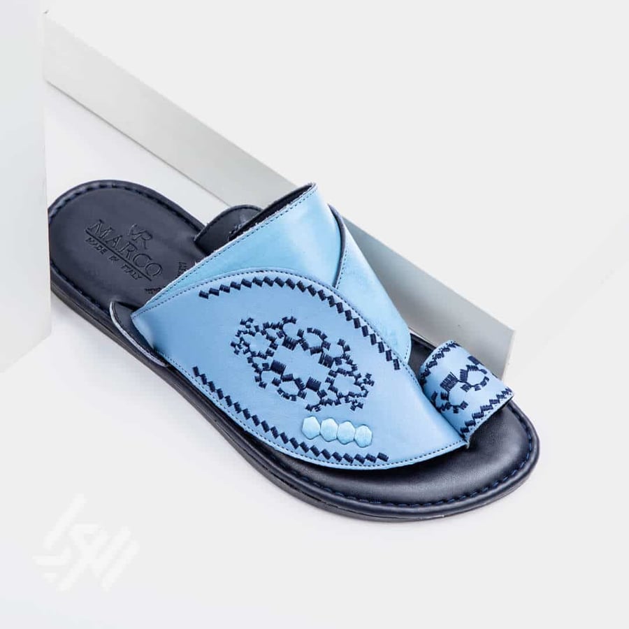 Saudi slippers embroidered medical Italian leather sky blue