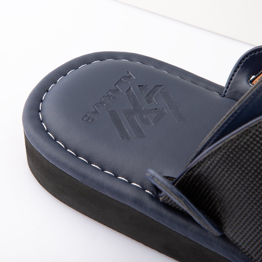 Eastern slippers made of natural dark blue leather