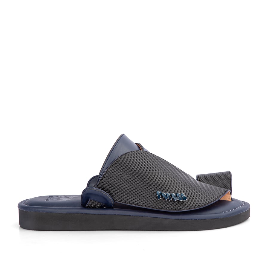 Eastern slippers made of natural dark blue leather