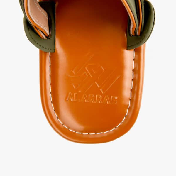 Eastern slippers embroidered by hand in elegant olive and orange colors