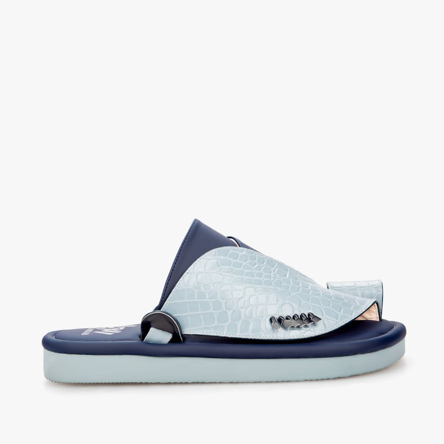 Eastern slippers, my homeland, genuine leather, navy and sky blue