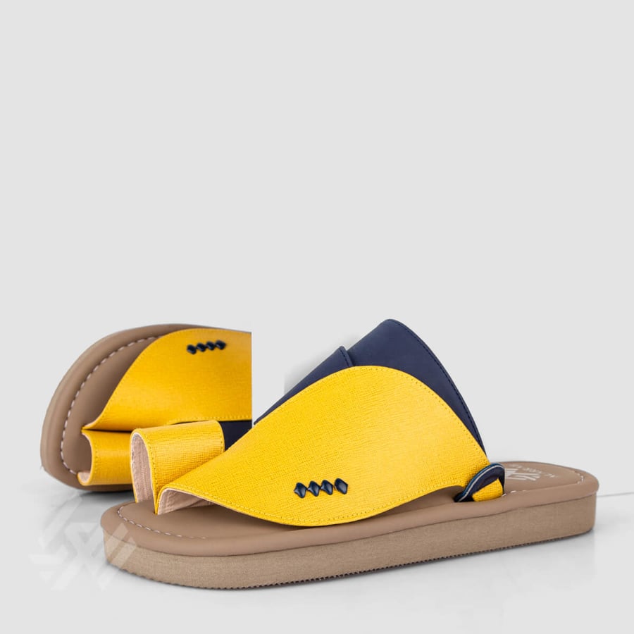 Saudi traditional shoe with Italian materials yellow and navy blue