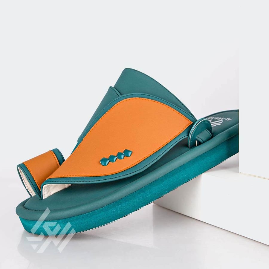National Eastern slippers genuine leather turquoise and orange