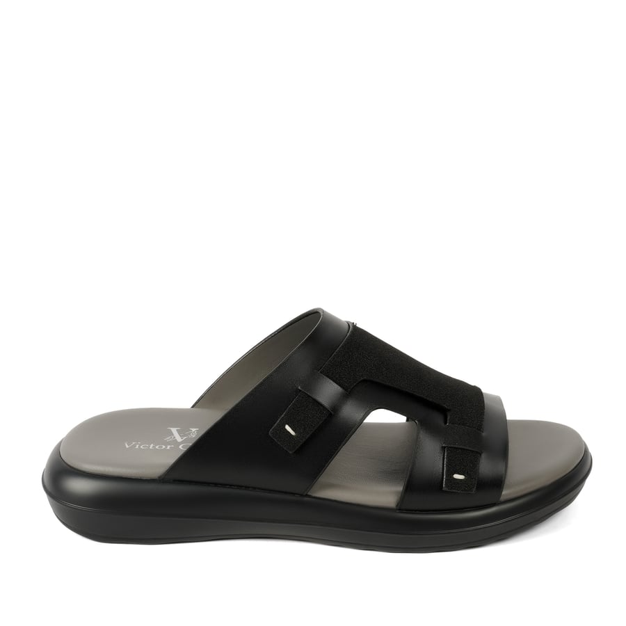 Gulf slippers, black leather, luxury brand Victor Clark