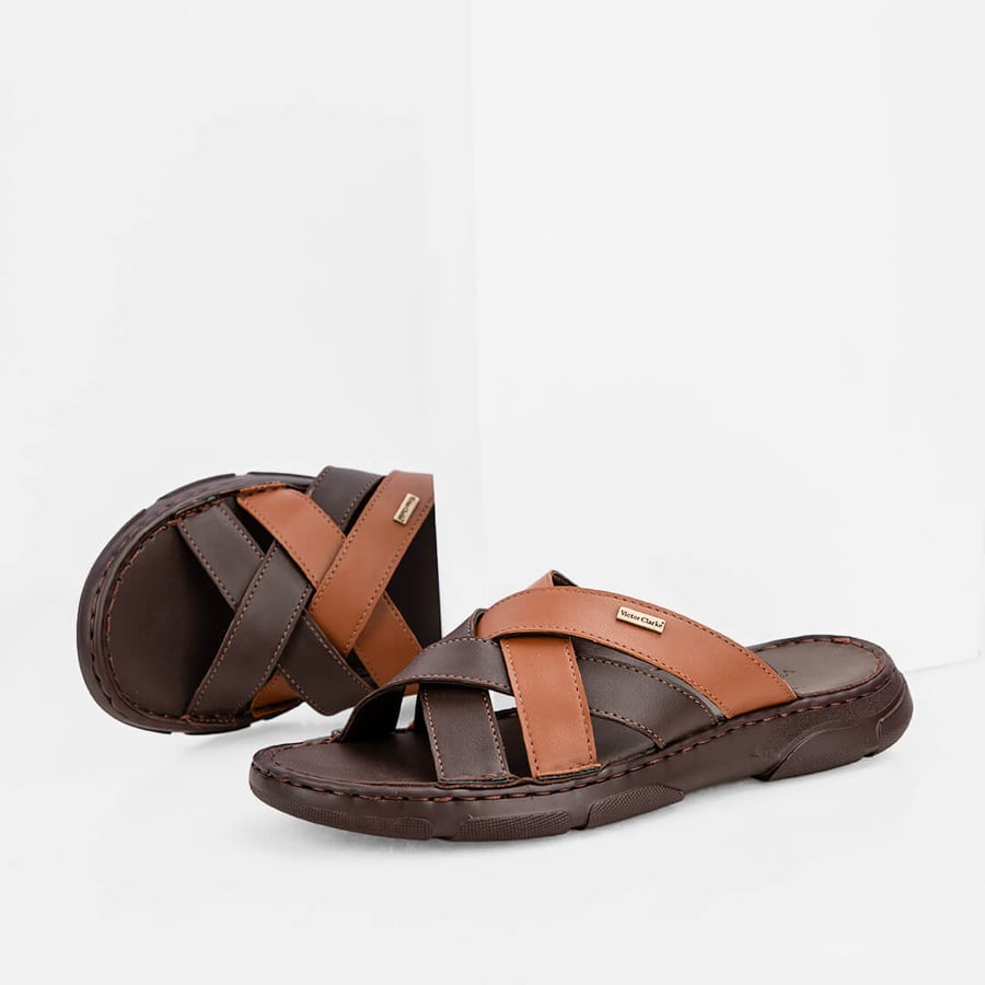 Victor Clark leather brown and caramel slippers
