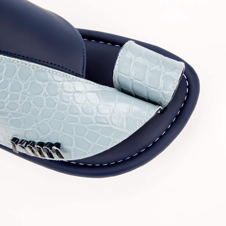 Eastern slippers, my homeland, genuine leather, navy and sky blue