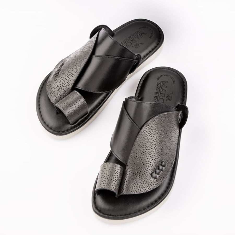 Men's leather black medical Italian slippers
