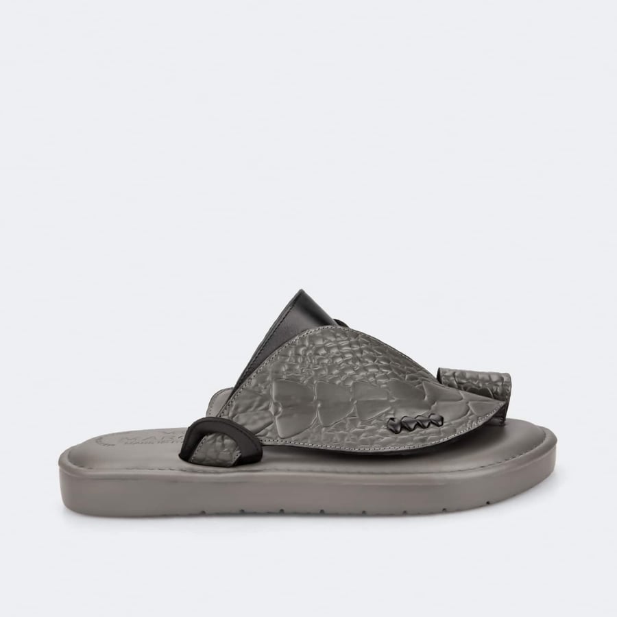 Gray Italian slippers with crocodile leather pattern