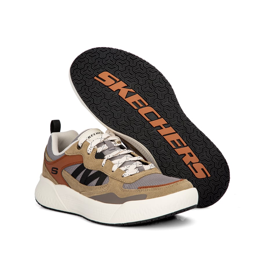 Skechers in beige and caramel colors and comfortable sports sole
