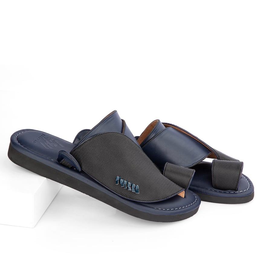 Eastern slippers made of natural dark blue leather