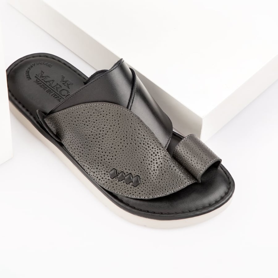 Men's leather black medical Italian slippers