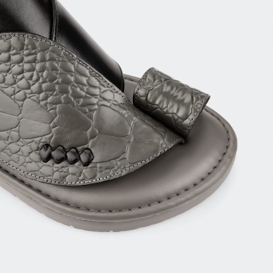 Gray Italian slippers with crocodile leather pattern