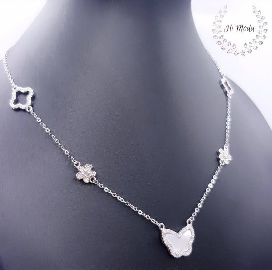 High-quality silver set with zircon and shell