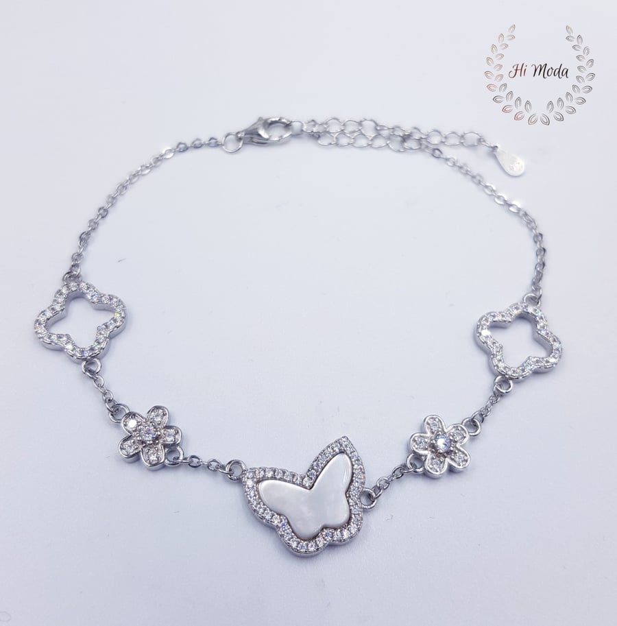 High-quality silver set with zircon and shell