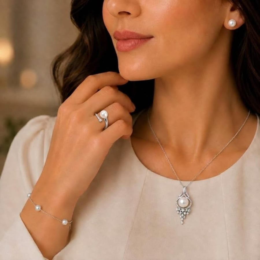 Silver and pearl set, agricultural and zircon, a distinguished and impressive piece