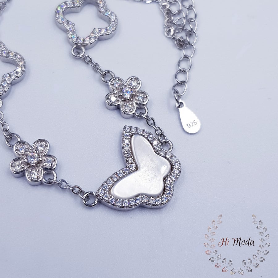 High-quality silver set with zircon and shell