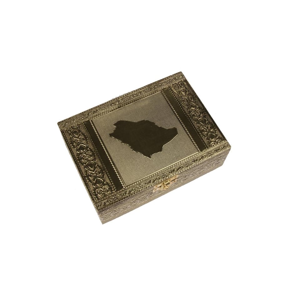 صندوق خشبي نحاسي مستطيل لون نحاسي ( خريطة )