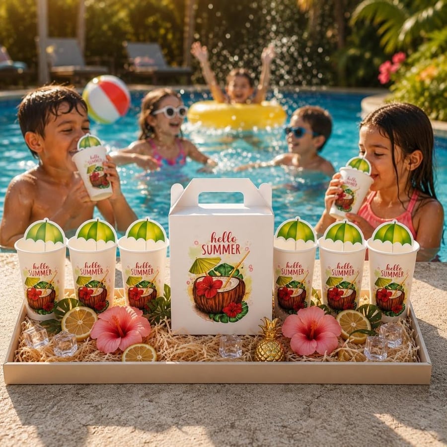 باكج الصيف جوز الهند | طقم ضيافة صيفي Hello Summer للأكواب والجيك