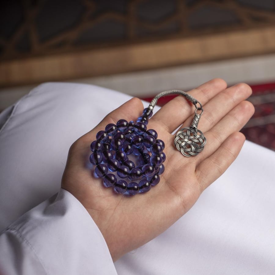 سبحة بكلايت أزرق مع طربزونة فضة