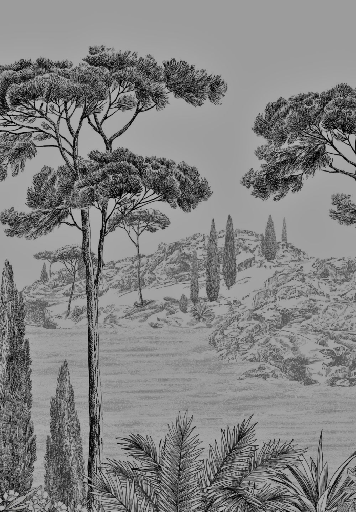 لوحة علاقات عبايات مع مرايا جانبية رسمة أشجار رمادية 190×143