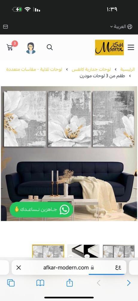 3 لوحات مقاس 70*50 بدرون برواز