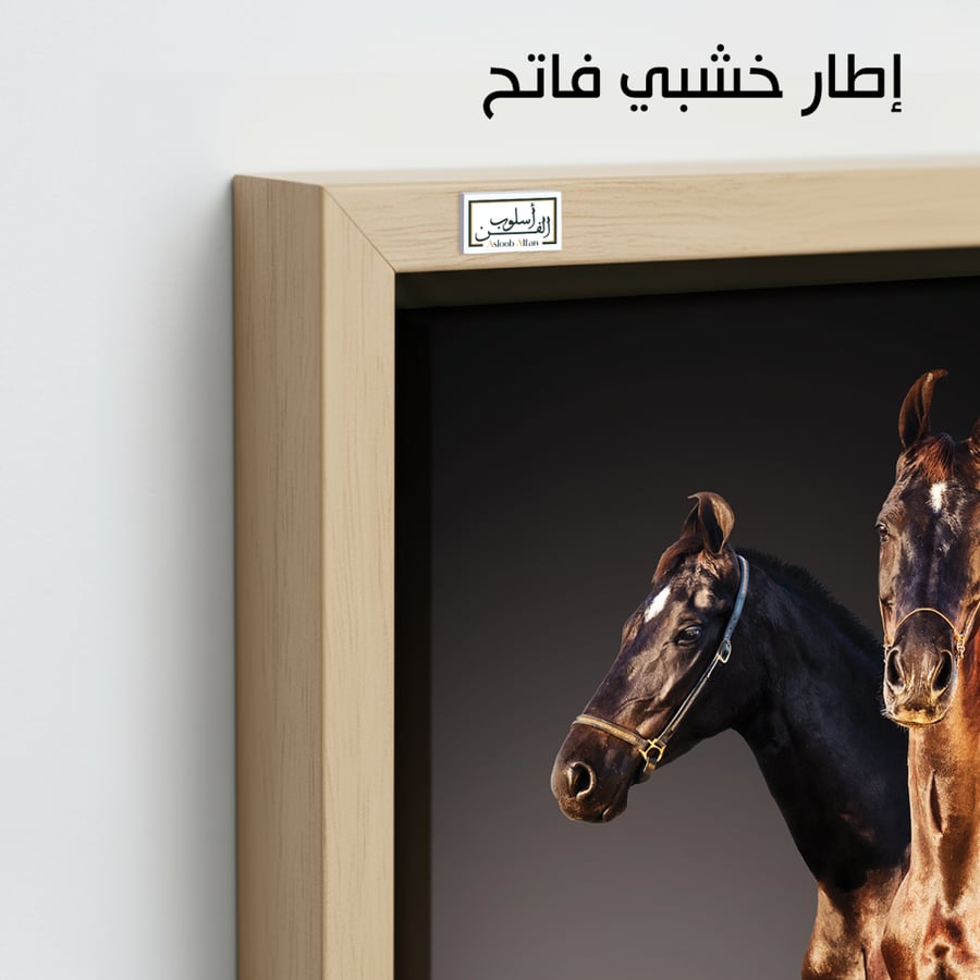 HR102 A contemporary art piece depicting two horses, one brown and one black, standing side by side against a dark background. The painting captures the power and beauty of the horses, bringing a sense of strength and elegance to any space