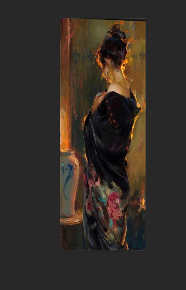دولاب عبايات جداري مخفي برسمة امرأة بفستان أسود مقاس 190*70