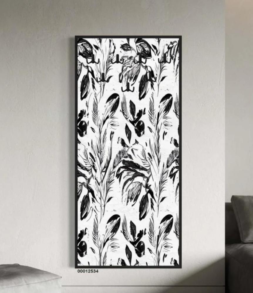 لوحة طبلون كهرباء وعلاقات عبايات رسمة أوراق شجر أسود وأبيض 150×7